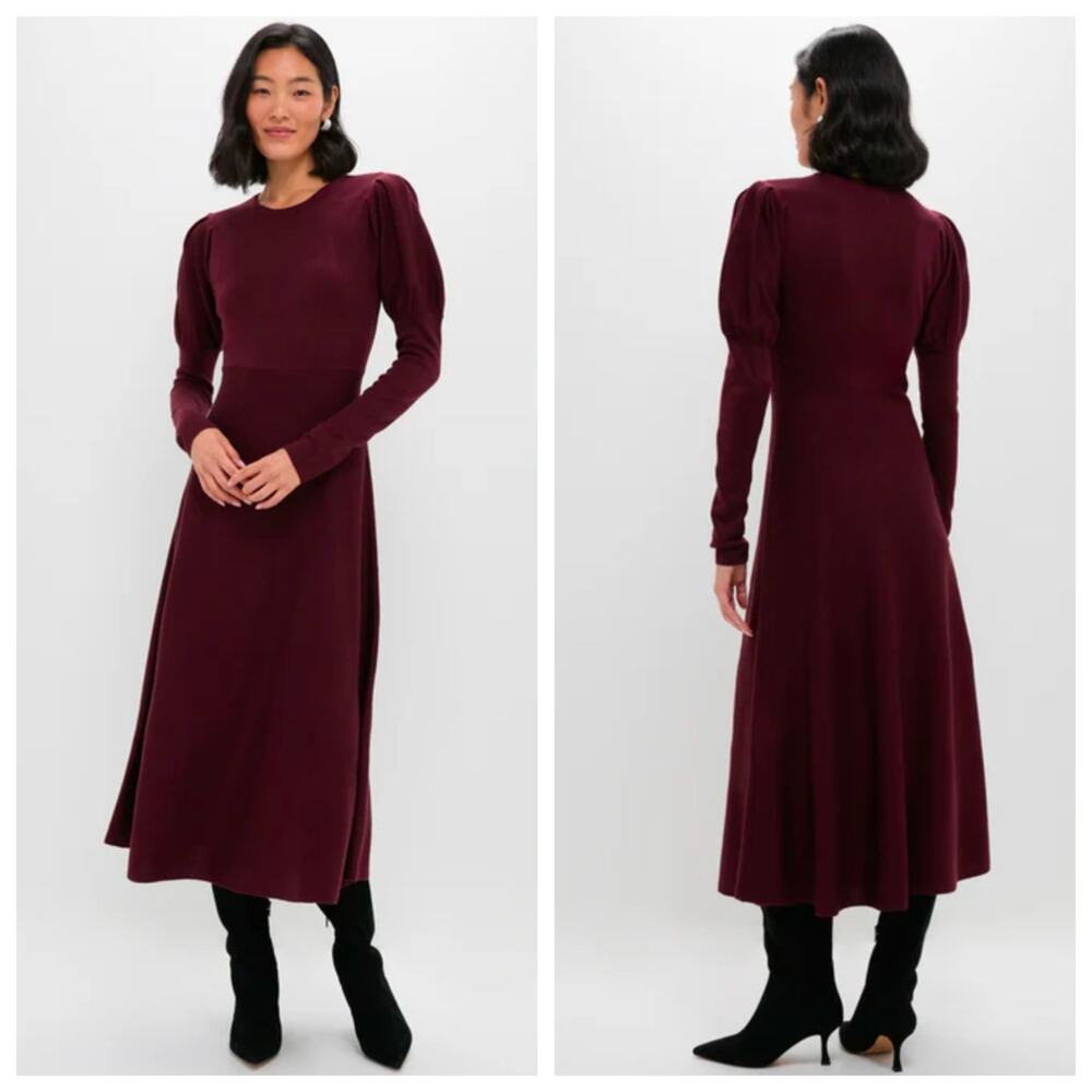 Pomander Place Tuckernuck Burgundy Puff Sleeve Knit Midi Dress Size Small
